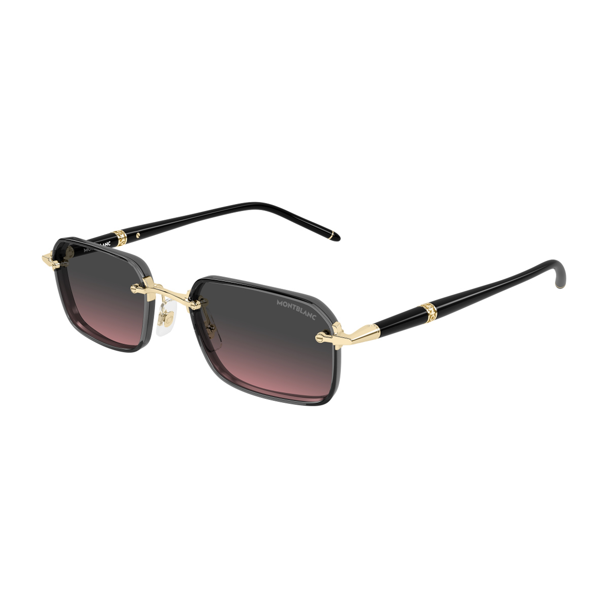 Montblanc Men's Oro Mb0483s Linea Meisterstück 003 Gold Black Grey Metal/ Injection Occhiali Da Sole