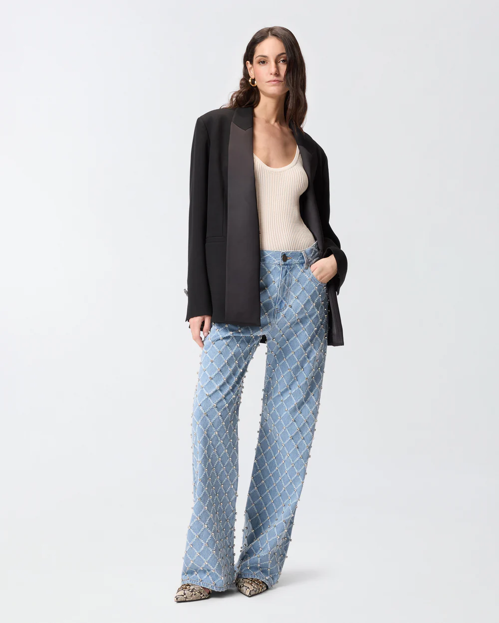 Pinko Pinko Jeans wide leg con disegno rombi e strass — 4/4