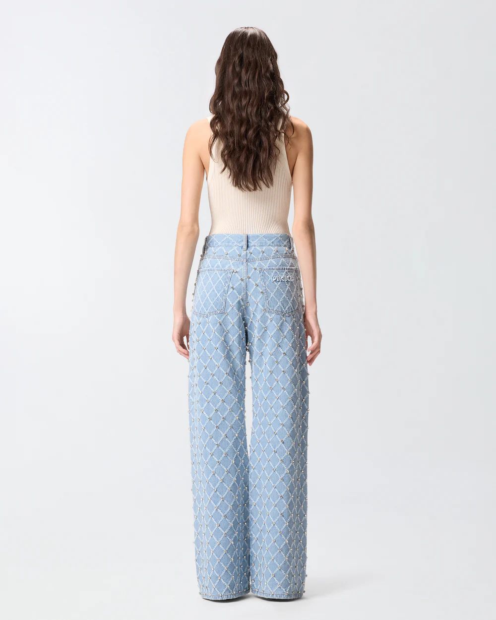 Pinko Pinko Jeans wide leg con disegno rombi e strass — 2/4