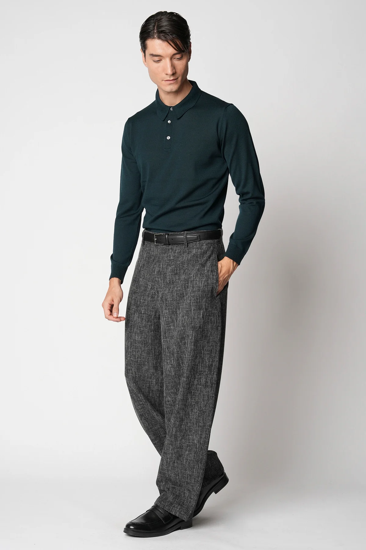 BELLWOOD Bellwood Polo bottoni rasato in lana merino extrafine — 6/6