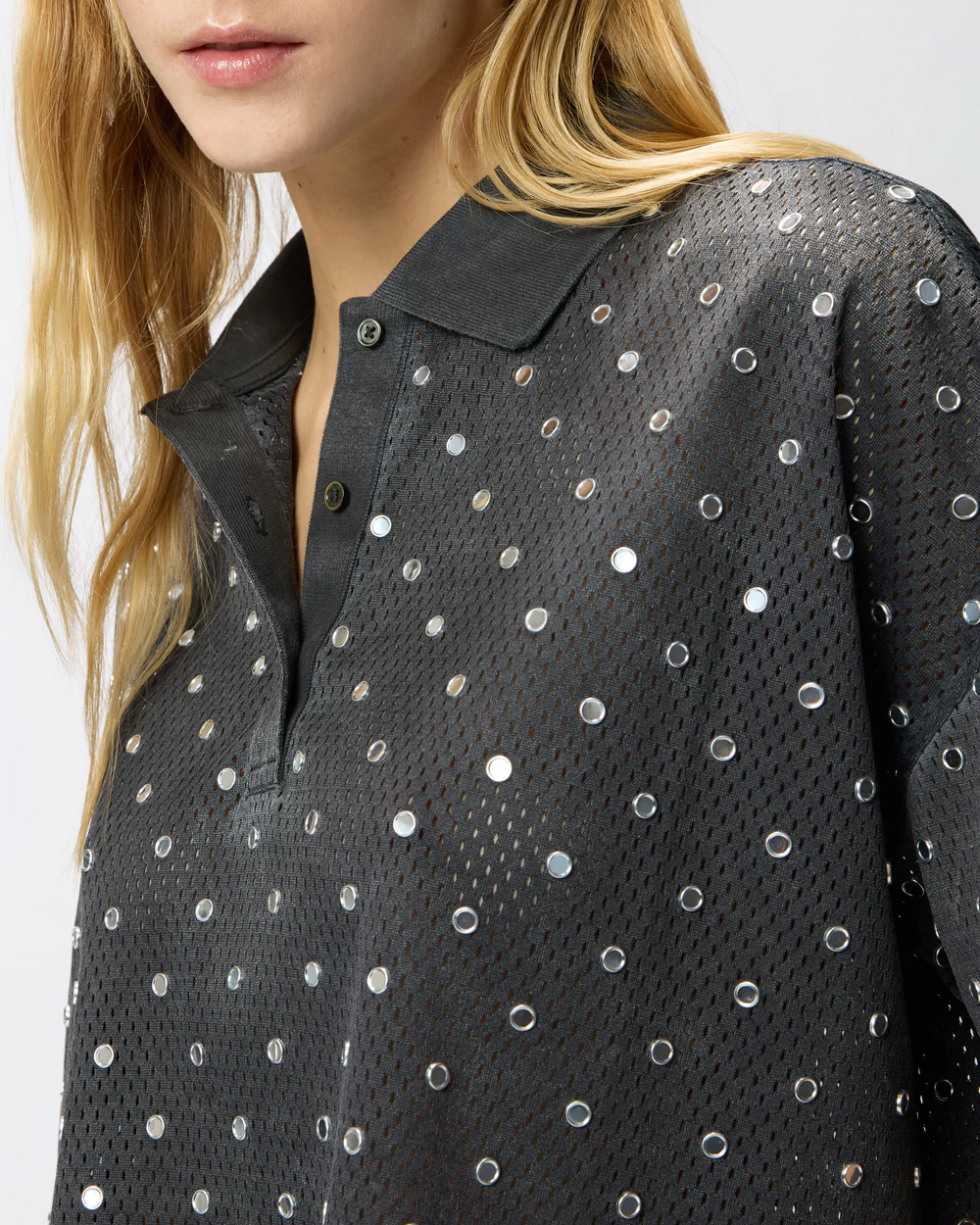 Pinko Pinko Polo cropped in rete con specchietti — 3/4