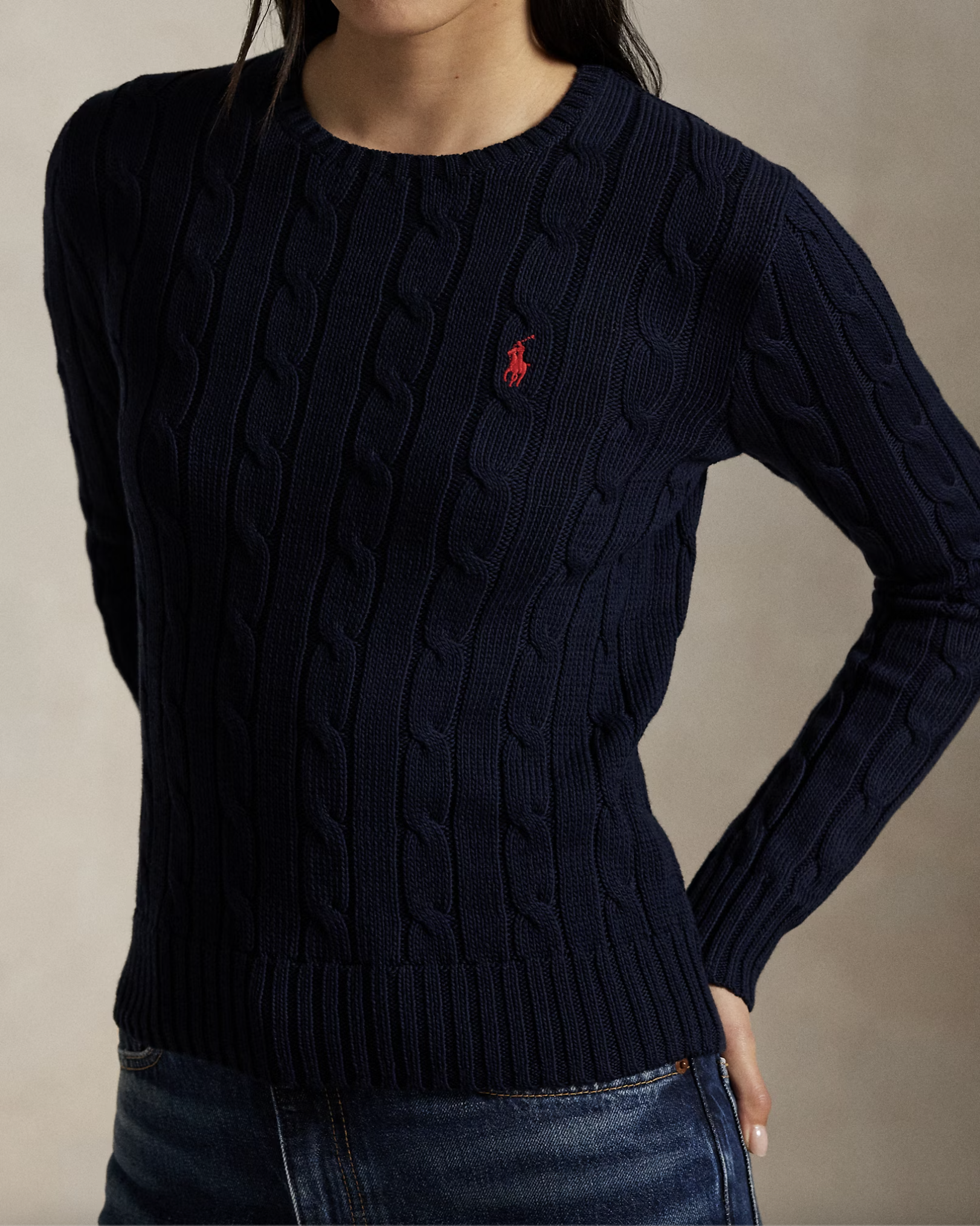 RALPH LAUREN Ralph Lauren Maglia a girocollo in cotone a trecce — 3/4