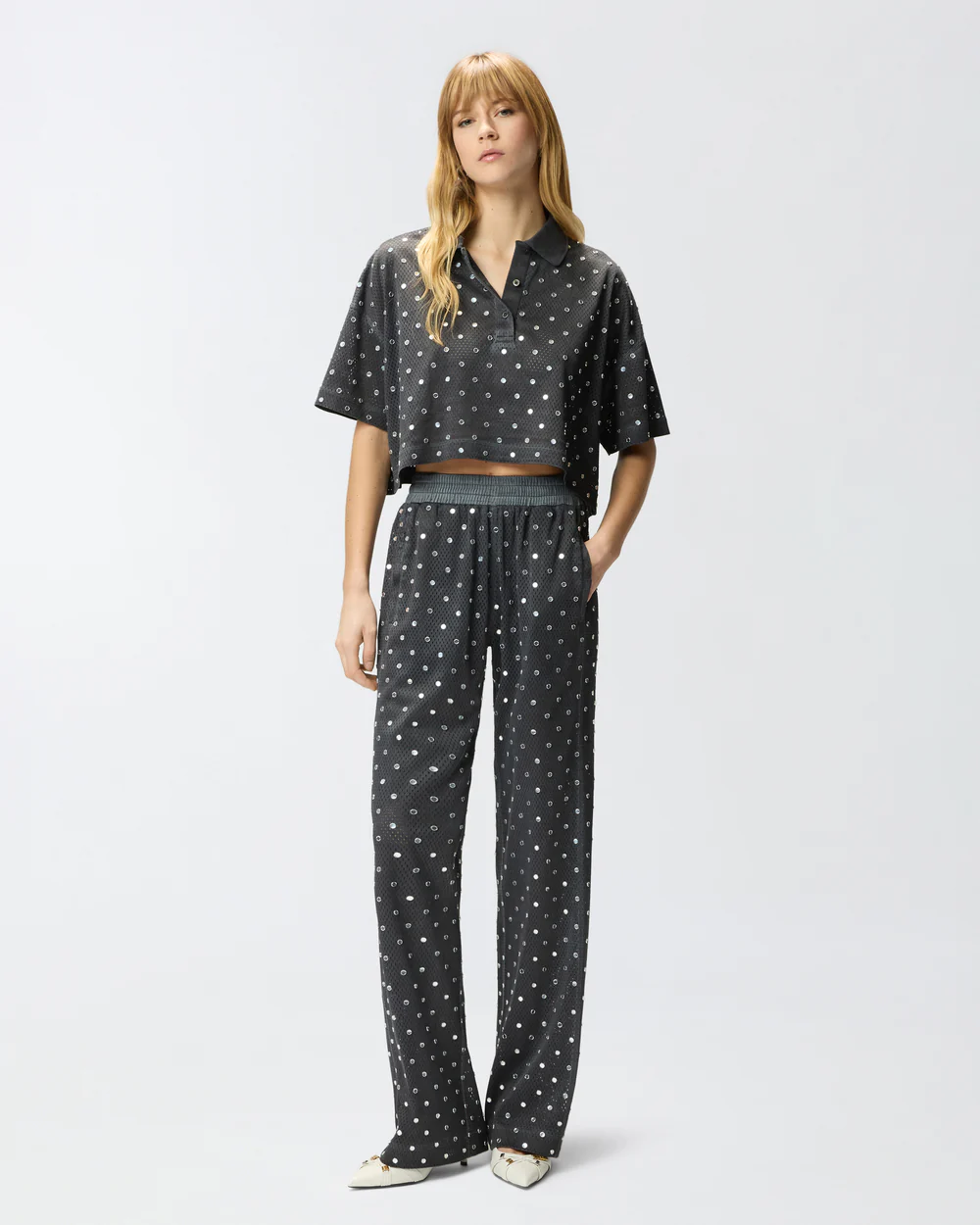 Pinko Polo cropped in rete con specchietti