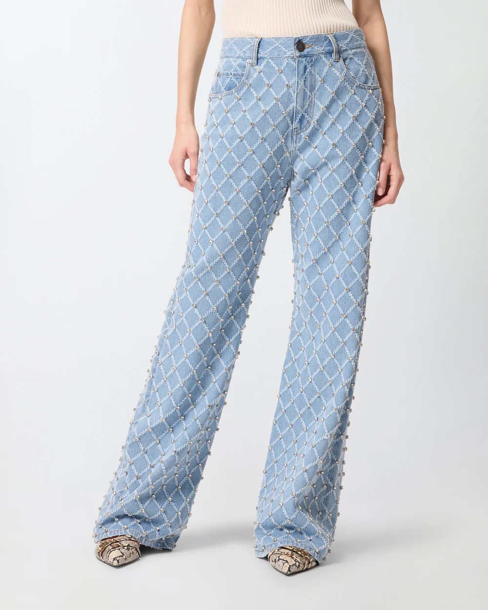 Pinko Pinko Jeans wide leg con disegno rombi e strass — 1/4