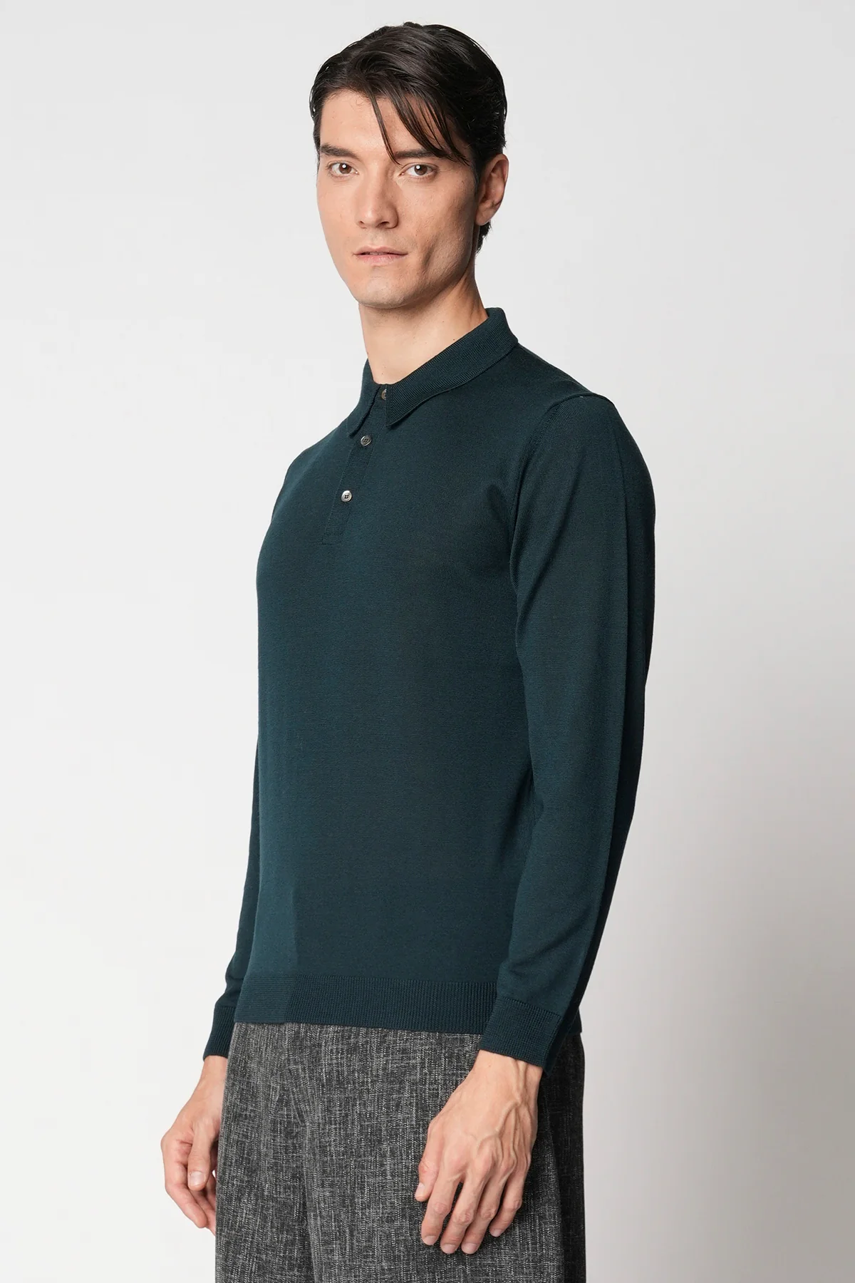 BELLWOOD Bellwood Polo bottoni rasato in lana merino extrafine — 4/6