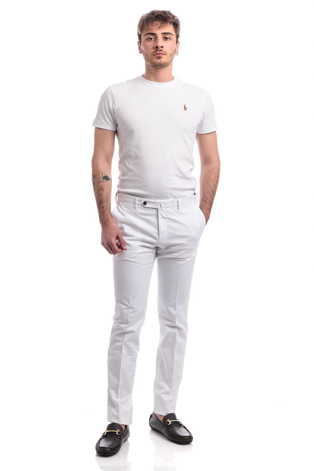 パンツ・ボトムスその他 PT TORINO Men Pants COATMAZ00CL1NK20Y010 White PT Torino athletic-fit stretch cotton trousers for men