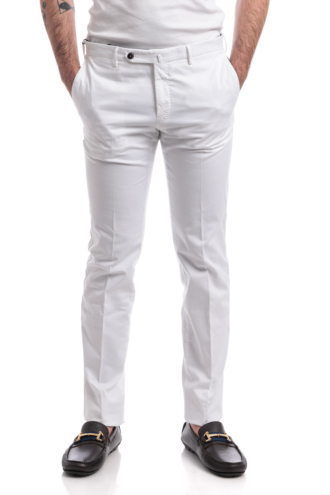 パンツ・ボトムスその他 PT TORINO Men Pants COATMAZ00CL1NK20Y010 White PT Torino athletic-fit stretch cotton trousers for men