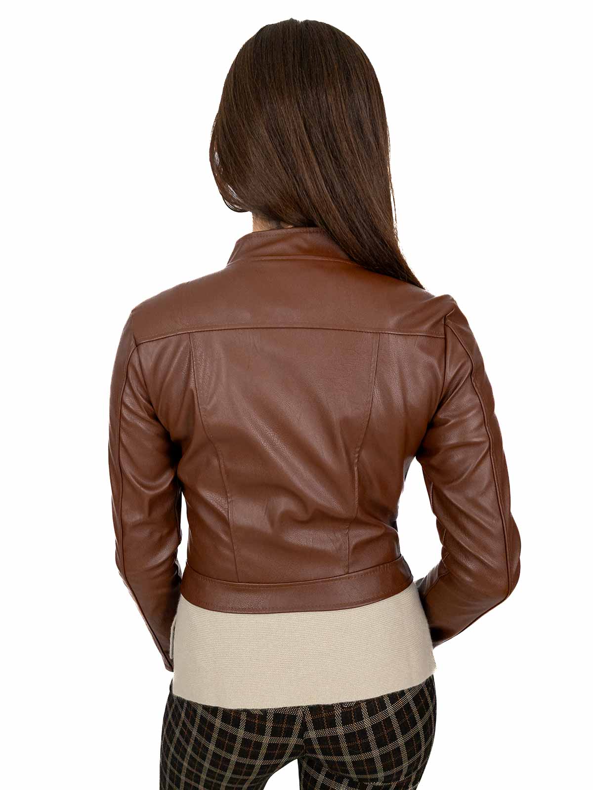 Giacca Biker Giacca Ecopelle Marrone Donna Giubbino Ecopelle