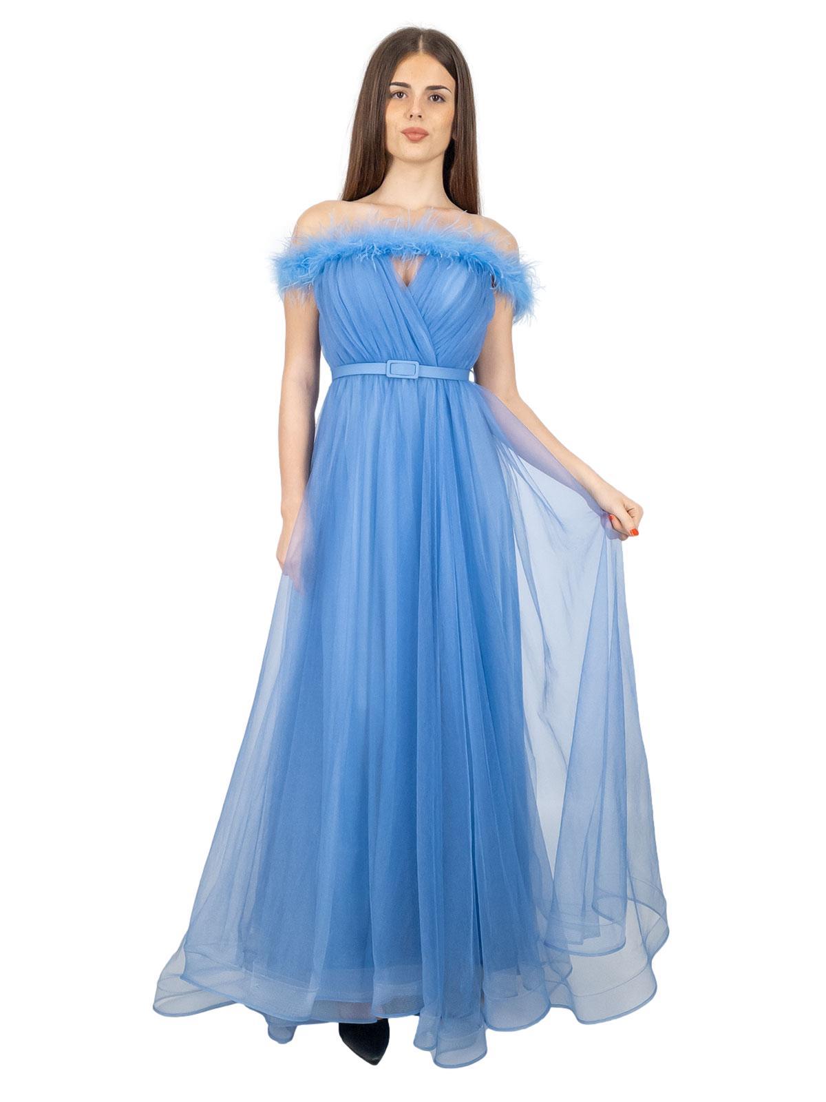 Tulle Abito Cerimonia Scollo A Barca Abito ASTROFILLITE Lungo