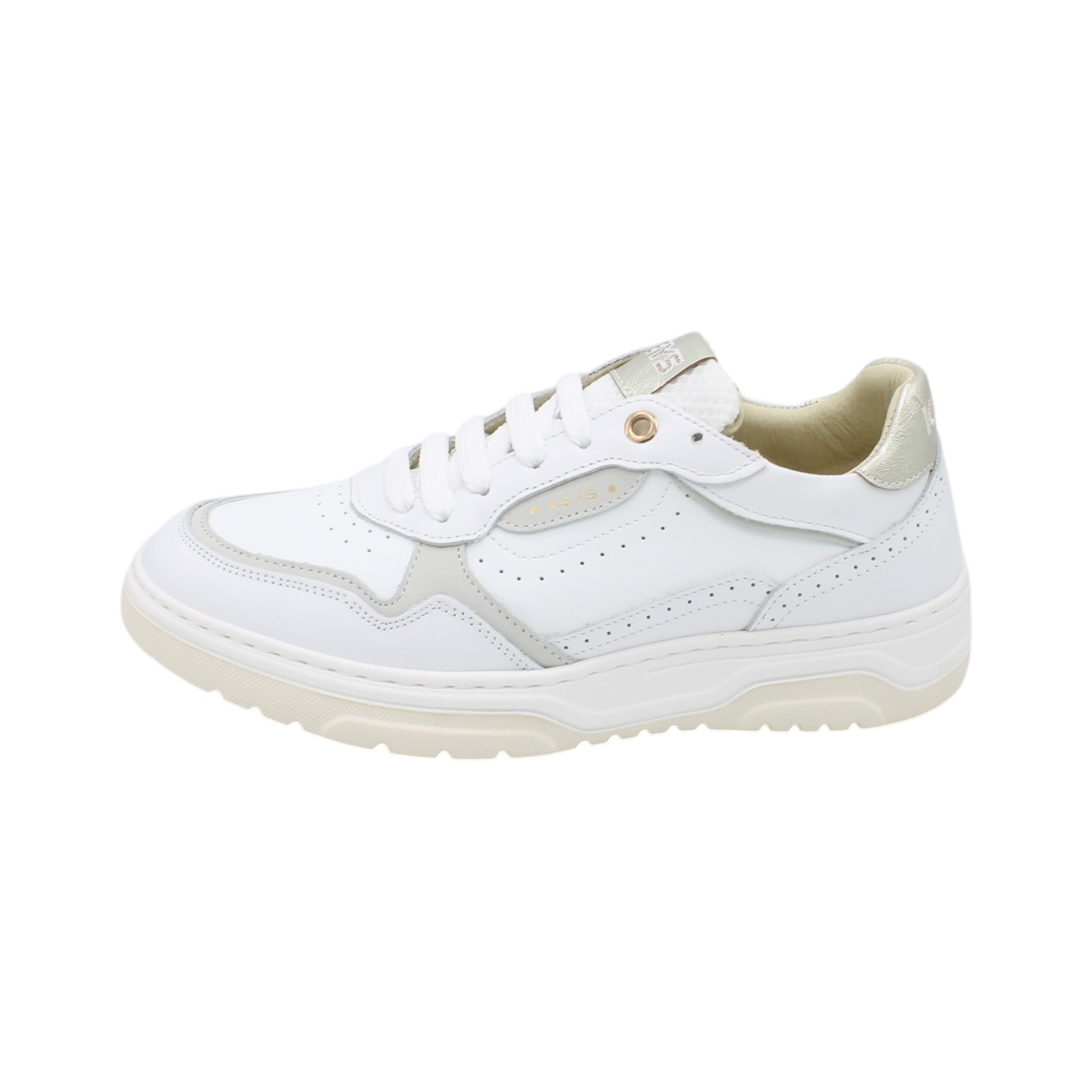 Keys Women White Leather Platform Sneakers Summer Comfort Lace-Up 3.5 cm Heel