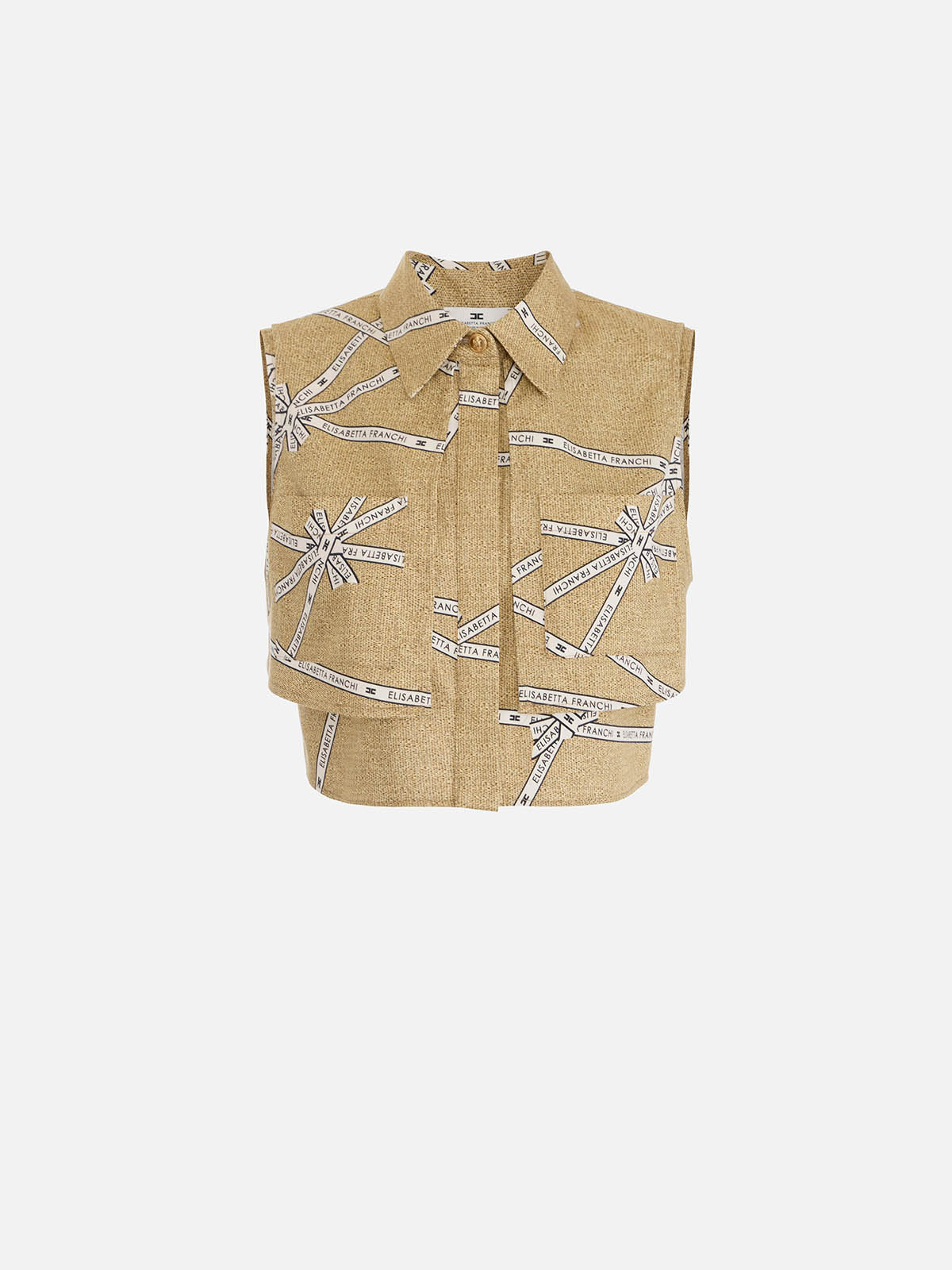 CA12552E2 Elisabetta Franchi Camicia In Cotone Con Stampa Rafia E