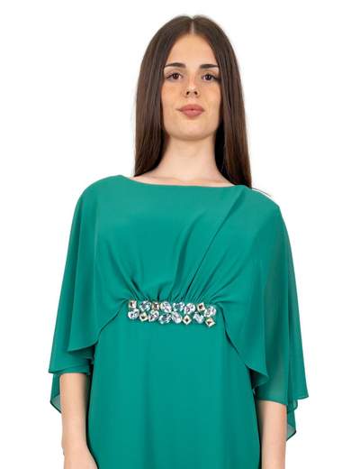 Abito da Cerimonia Curvy Donna Stile Impero con Mantella Elegante e Comodo